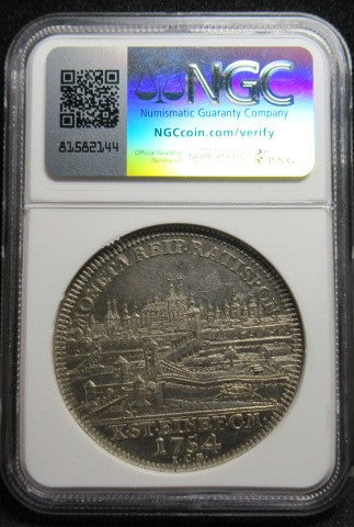 1754年ICB ドイツ レーゲンスブルク 1ターラー 銀貨 MS61 NGC 都市景観 フランツ1世 準最高鑑定