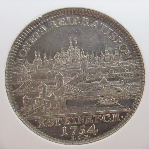 1754年ICB ドイツ レーゲンスブルク 1ターラー 銀貨 MS61 NGC 都市景観 フランツ1世 準最高鑑定