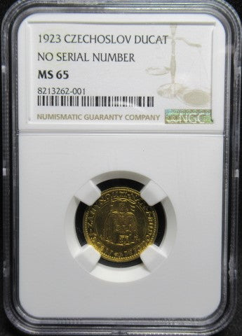 1923年 チェコスロバキア 1ダカット 金貨 MS65 NGC シリアルナンバー無し 聖ヴァーツラフ