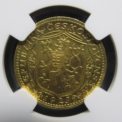 1923年 チェコスロバキア 1ダカット 金貨 MS65 NGC シリアルナンバー無し 聖ヴァーツラフ