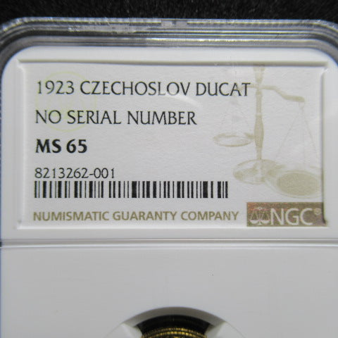 1923年 チェコスロバキア 1ダカット 金貨 MS65 NGC シリアルナンバー無し 聖ヴァーツラフ