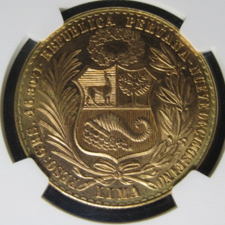 1967年 ペルー 100ソル 金貨 MS64 NGC 女神の座像