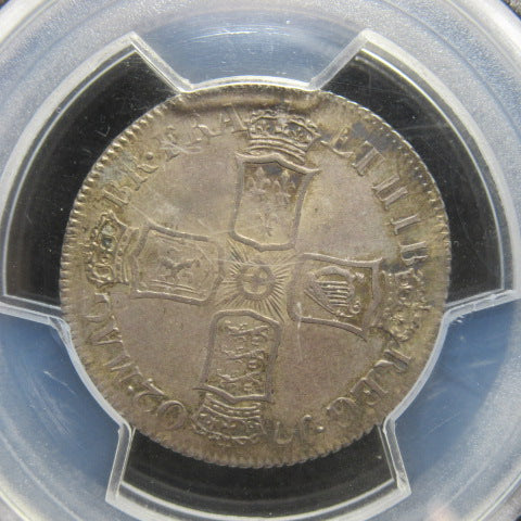 1702年 イギリス 銀貨 アン女王 1シリング ”VIGO”刻印 AU58+ PCGS 最高鑑定