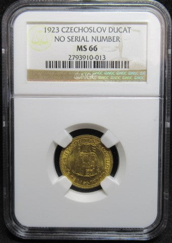 1923年 チェコスロバキア 1ダカット 金貨 MS66 NGC シリアルナンバー無し 聖ヴァーツラフ