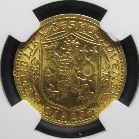 1923年 チェコスロバキア 1ダカット 金貨 MS66 NGC シリアルナンバー無し 聖ヴァーツラフ