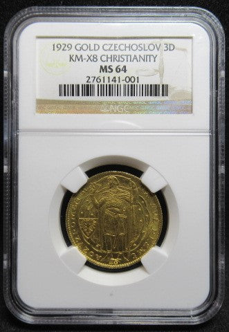 1929年 チェコスロバキア 3ダカット Christianity 金貨 MS64 NGC
