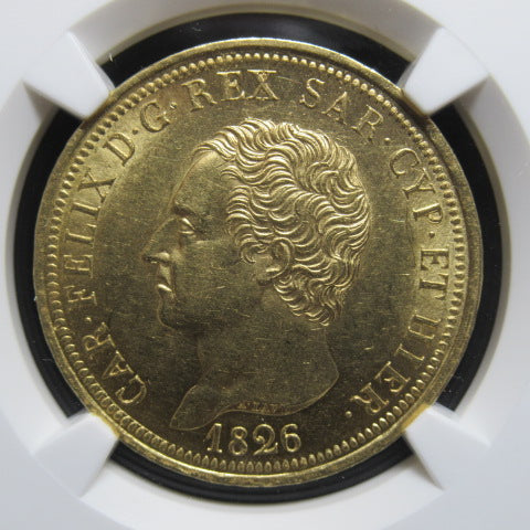 1826年 イタリア 80リラ 金貨 MS62 NGC サルディニア 最高鑑定