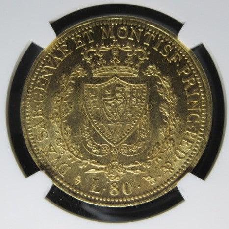 【TopPop】1826年 イタリア 80リラ 金貨 MS62 NGC サルディニア 最高鑑定