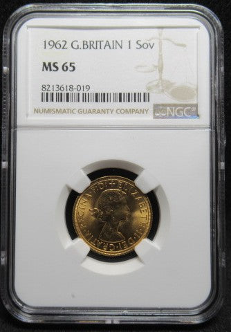 1962年 イギリス 金貨 1ソブリン エリザベス2世 MS65 NGC