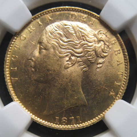 1871年 イギリス 金貨 1ソブリン ヴィクトリア MS64 シールド NGC