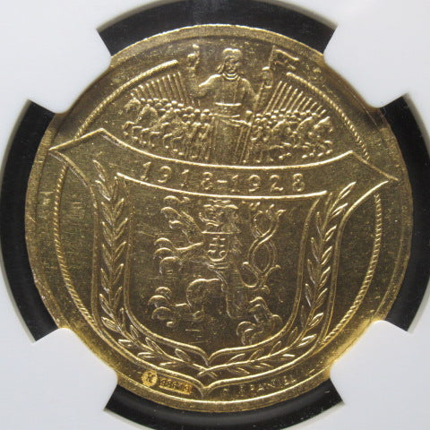 1928年 チェコスロバキア 4ダカット 金貨 MS63 NGC チェコスロバキア建国10周年