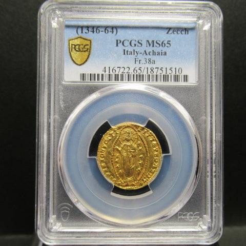 1346-64年 イタリア アカイア 1ゼッキーノ金貨 MS65 PCGS
