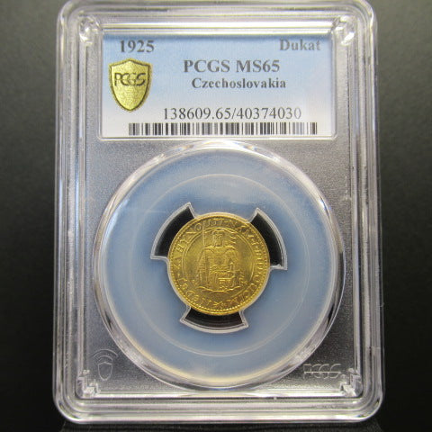 1925年 チェコスロバキア 1ダカット金貨 MS65 PCGS シリアルナンバー無し 聖ヴァーツラフ