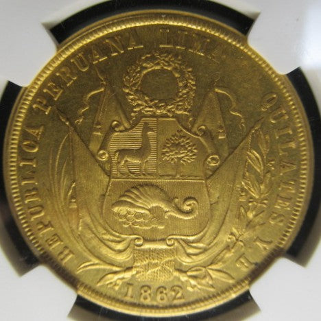 【最高鑑定AU58・世界で1枚】1862年 ペルー 8エスクード金貨|リマ造幣局発行の希少金貨