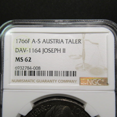 1766年 オーストリア 1ターラー銀貨 NGC MS62 【TopPop/最高鑑定 ヨーゼフ2世】