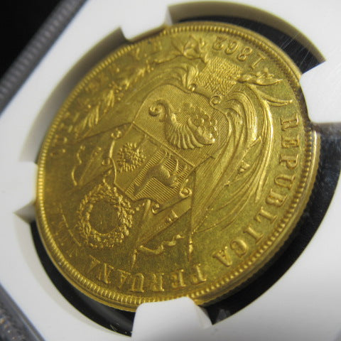 【最高鑑定AU58・世界で1枚】1862年 ペルー 8エスクード金貨|リマ造幣局発行の希少金貨