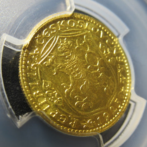 1925年 チェコスロバキア 1ダカット金貨 MS65 PCGS シリアルナンバー無し 聖ヴァーツラフ