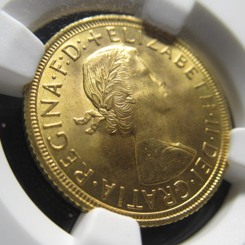 1958年 イギリス 金貨 1ソブリン エリザベス2世 MS65+ NGC