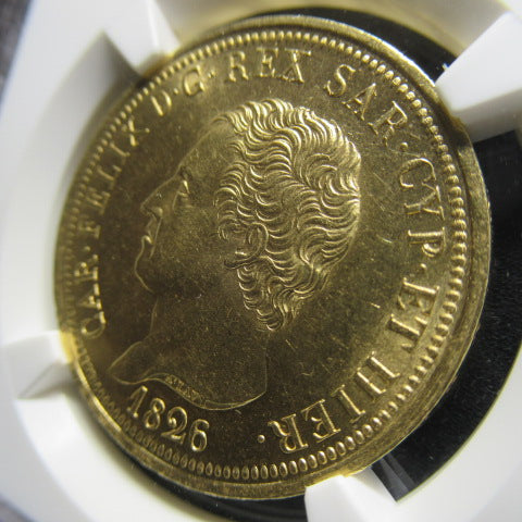 【TopPop】1826年 イタリア 80リラ 金貨 MS62 NGC サルディニア 最高鑑定
