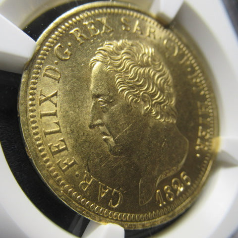 【TopPop】1826年 イタリア 80リラ 金貨 MS62 NGC サルディニア 最高鑑定