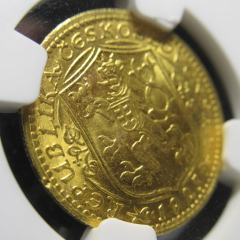 1923年 チェコスロバキア 1ダカット 金貨 MS66 NGC シリアルナンバー無し 聖ヴァーツラフ