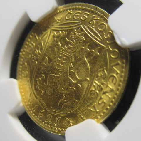 1923年 チェコスロバキア 1ダカット 金貨 MS66 NGC シリアルナンバー無し 聖ヴァーツラフ