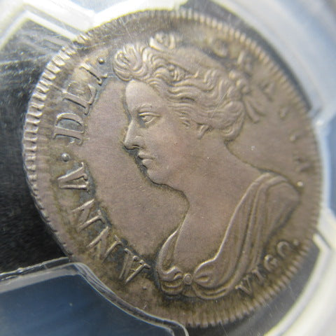 1702年 イギリス 銀貨 アン女王 1シリング ”VIGO”刻印 AU58+ PCGS 最高鑑定