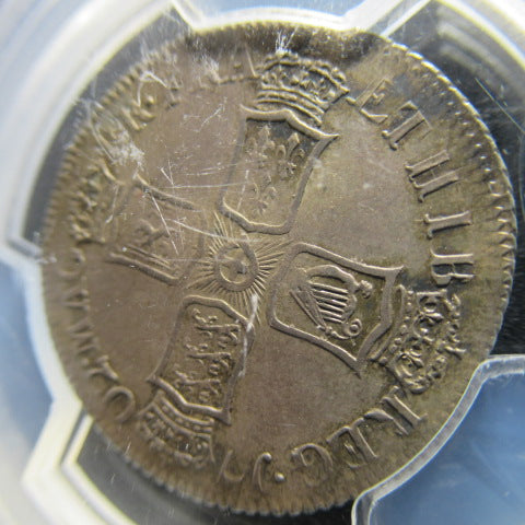 1702年 イギリス 銀貨 アン女王 1シリング ”VIGO”刻印 AU58+ PCGS 最高鑑定