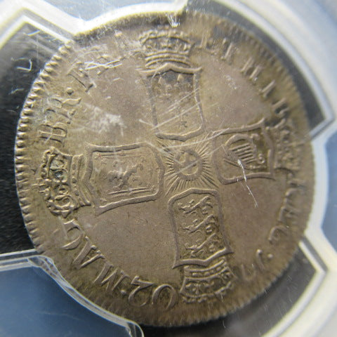 1702年 イギリス 銀貨 アン女王 1シリング ”VIGO”刻印 AU58+ PCGS 最高鑑定