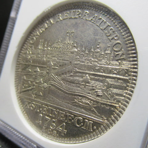1754年ICB ドイツ レーゲンスブルク 1ターラー 銀貨 MS61 NGC 都市景観 フランツ1世 準最高鑑定