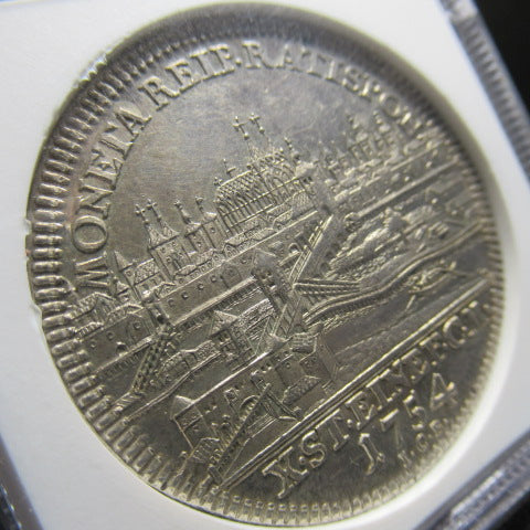 1754年ICB ドイツ レーゲンスブルク 1ターラー 銀貨 MS61 NGC 都市景観 フランツ1世 準最高鑑定