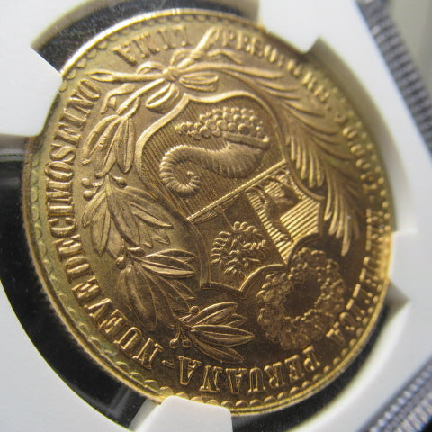 1967年 ペルー 100ソル 金貨 MS64 NGC 女神の座像