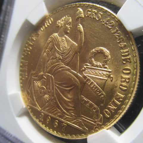 1967年 ペルー 100ソル 金貨 MS64 NGC 女神の座像