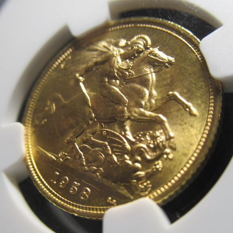 1958年 イギリス 金貨 １ソブリン エリザベス２世 MS65+ NGC