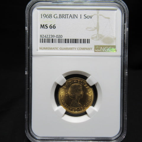 1968年 イギリス １ソブリン金貨 エリザベス2世 MS66