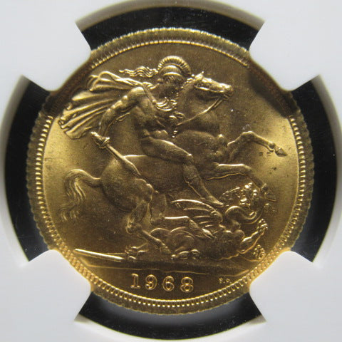 1968年 イギリス １ソブリン金貨 エリザベス2世 MS66