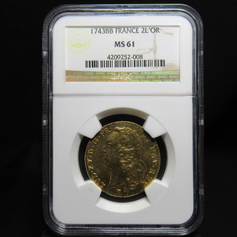 1743年 フランス 2ルイドール金貨 ストラスブール造幣局(BB) MS61