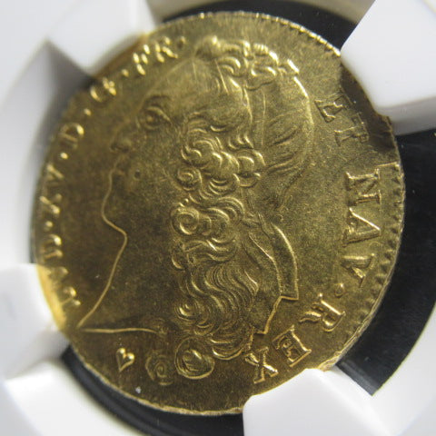 1743年 フランス 2ルイドール金貨 ストラスブール造幣局(BB) MS61