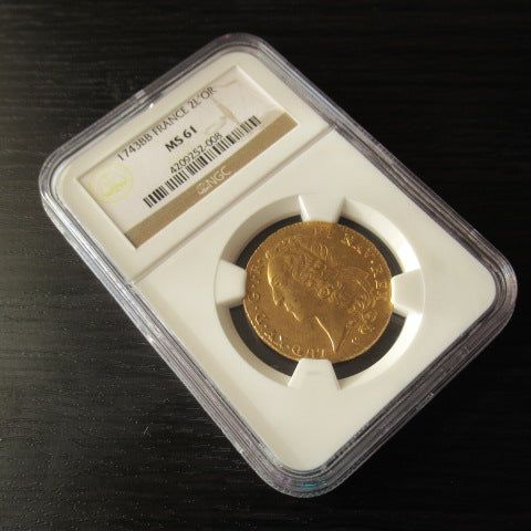 1743年 フランス 2ルイドール金貨 ストラスブール造幣局(BB) MS61