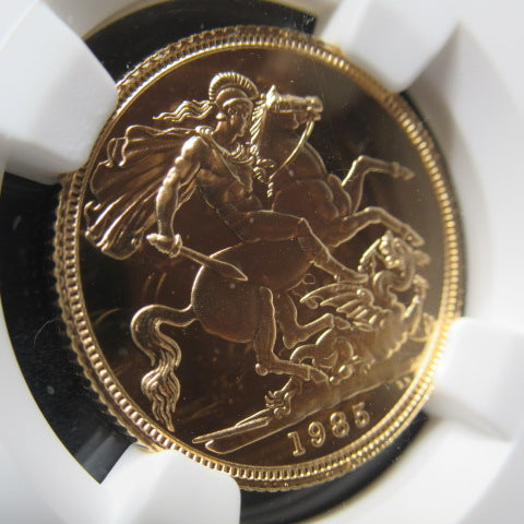 1985年 イギリス １ソブリン金貨 プルーフ70ウルトラカメオ エリザベス2世