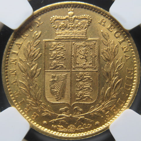 1851年 イギリス ヴィクトリア 1ソブリン金貨 NGC MS64 シールドタイプ