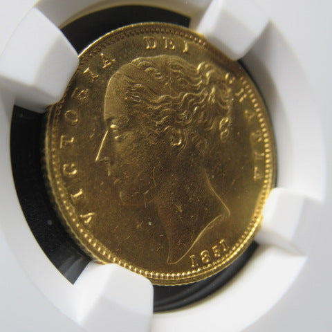 1851年 イギリス ヴィクトリア 1ソブリン金貨 NGC MS64 シールドタイプ