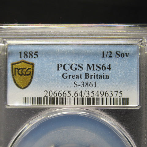1885年 イギリス 1/2ソブリン金貨 PCGS MS64 ヴィクトリア女王