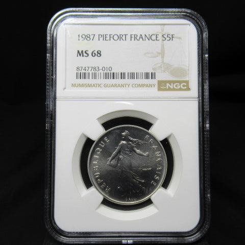 1987年 フランス 5フラン銀貨 ピエフォー NGC MS68 最高鑑定