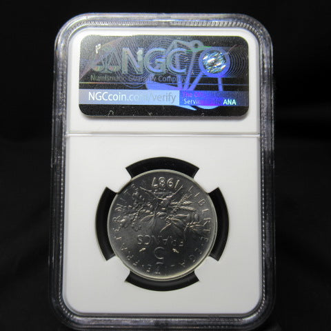 1987年 フランス 5フラン銀貨 ピエフォー NGC MS68 最高鑑定