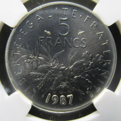 1987年 フランス 5フラン銀貨 ピエフォー NGC MS68 最高鑑定