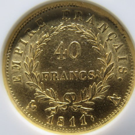 1811年 フランス 40フラン金貨 ナポレオン1世 NGC AU58 パリミント 最高鑑定