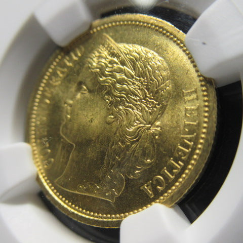 【1883年 初年度発行】スイス ヘルベティア 20フラン金貨 NGC MS65 (Confederation gold)