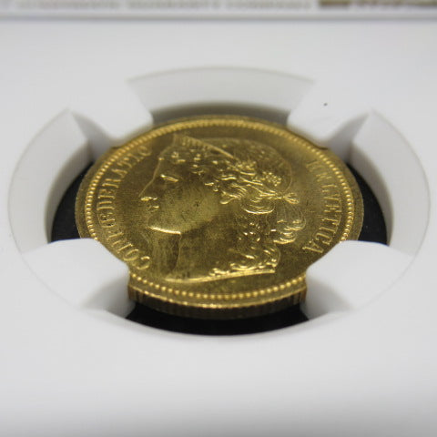 【1883年 初年度発行】スイス ヘルベティア 20フラン金貨 NGC MS65 (Confederation gold)