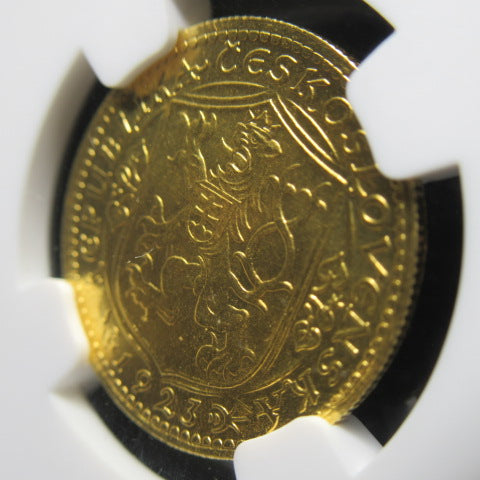 1923年 チェコスロバキア １ダカット 金貨 MS65 NGC シリアルナンバー無し 聖ヴァーツラフ